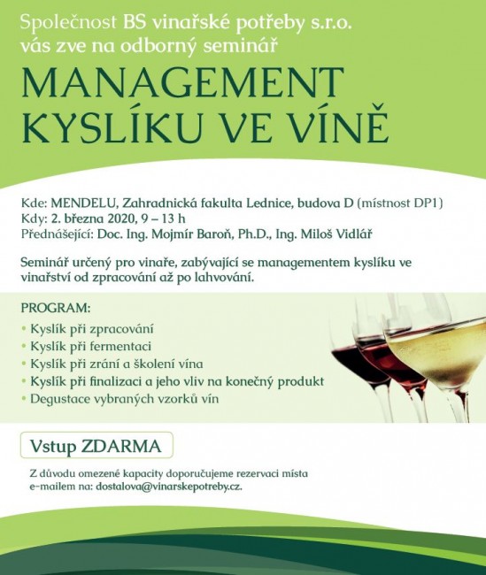 Seminář Management kyslíku ve víně - BS vinařské potřeby