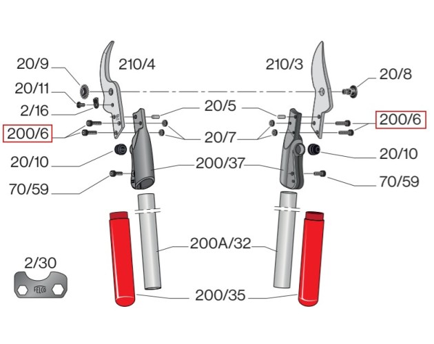 Šroub čepele 200/6 FELCO  (na dvouruční nůžky 210A)