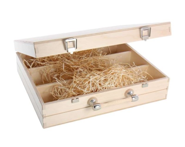 Dřevěná kazeta KUFR na 3 láhve (vysoké) s kovovým madlem