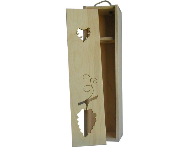 Dřevěná kazeta na 1 láhev (nízká, dřevěné čelo s výřezem hroznu) - doprodej