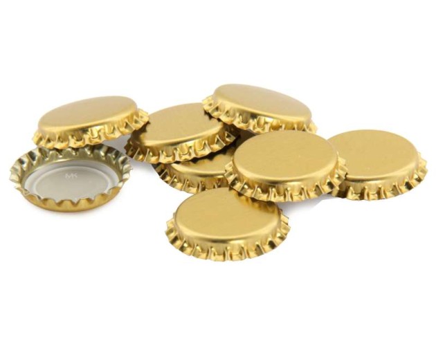 Zátka korunková PIVNÍ 26 mm zlatá (100 ks)