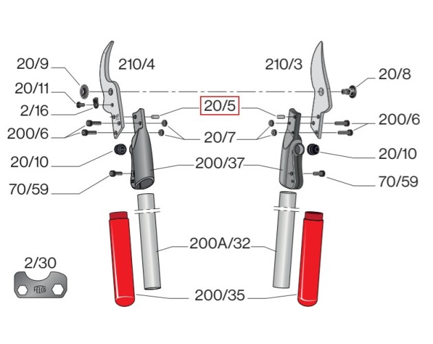 Náhradní čep k zajištění čepelí 20/5 FELCO  (na dvouruční nůžky 210A)