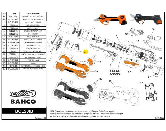 Tlačítko ON/OFF k aku nůžkám BCL20IB (23122012) BAHCO