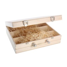 Dřevěná kazeta KUFR na 3 láhve (vysoké) s kovovým madlem